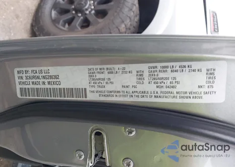 2022 Ram 2500 Laramie 4X4 6'4 Box z USA, uszkodzony, nr VIN 3C6UR5NL1NG286362